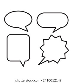 Set of speak bubble text, chatting box, message box outline cartoon vector illustration design. Balloon doodle style of thinking sign symbol.