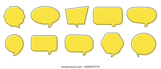 Set of speak bubble text, chatting box, message box outline cartoon vector illustration design. Balloon doodle style of thinking sign symbol.