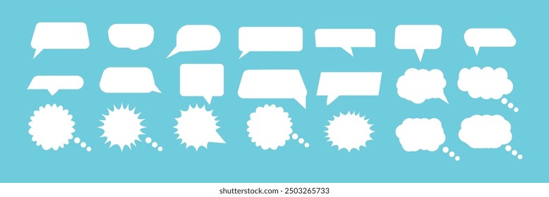 Set of speak bubble text, chatting box, message box outline cartoon vector illustration design. Balloon doodle style of thinking sign symbol.