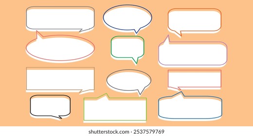 Set of speak bubble text, chatting box, message box outline cartoon vector illustration design. Balloon doodle style of thinking sign symbol. eps 10