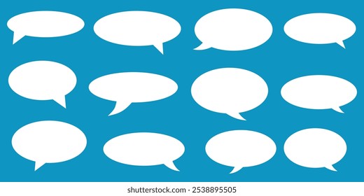 Set of speak bubble text, chatting box, message box outline cartoon vector illustration design. Balloon doodle style of thinking sign symbol. Set of white speech bubble cartoon text icon .