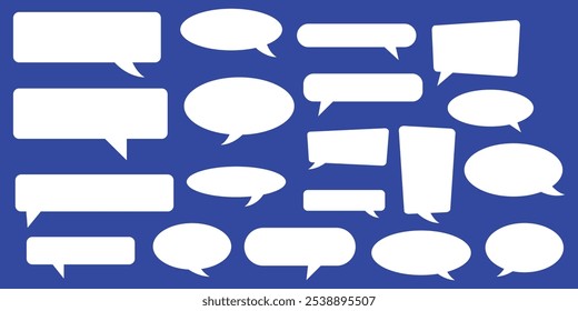Set of speak bubble text, chatting box, message box outline cartoon vector illustration design. Balloon doodle style of thinking sign symbol. Set of white speech bubble cartoon text icon .