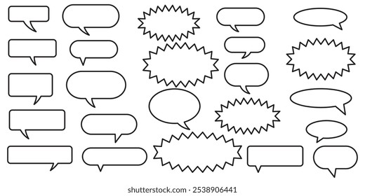 Conjunto de falar bolhas de texto, caixa de conversação, caixa de mensagem esboço desenho de ilustração de vetor de desenho animado. Conjunto de ícones de caixa de chat de desenho animado de balão de fala.