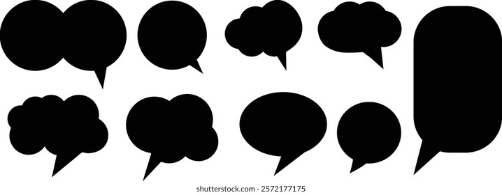 Set of speak bubble text, chatting box, message box outline cartoon vector illustration design. Blank empty vector black speech bubbles. Speech bubble comic buttons for web design