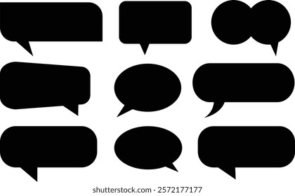 Set of speak bubble text, chatting box, message box outline cartoon vector illustration design. Speech bubble comic buttons for web design. Balloon doodle style of thinking sign symbol