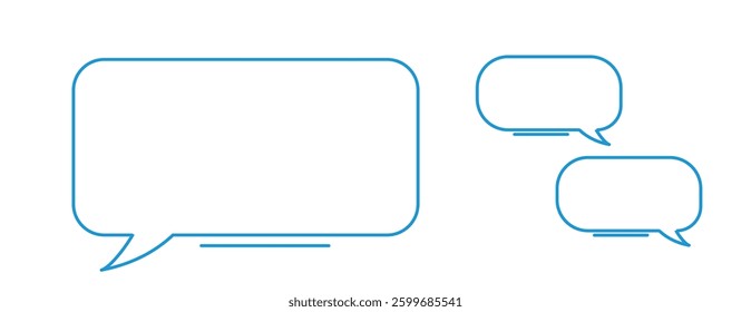 Set of speak bubble text, chatting box, message box outline cartoon vector illustration design. Balloon doodle style of thinking sign symbol.