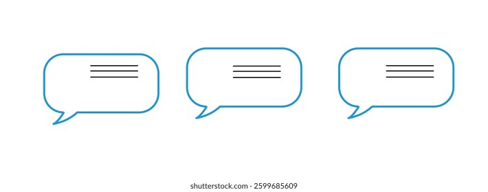 Set of speak bubble text, chatting box, message box outline cartoon vector illustration design. Balloon doodle style of thinking sign symbol.