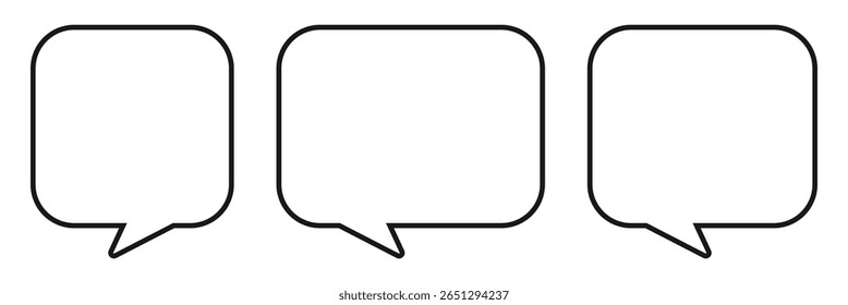 Set of speak bubble text, chatting box, message box outline cartoon vector illustration design. Balloon doodle style of thinking sign symbol.