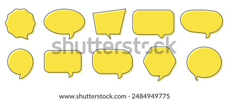 Set of speak bubble text, chatting box, message box outline cartoon vector illustration design. Balloon doodle style of thinking sign symbol.