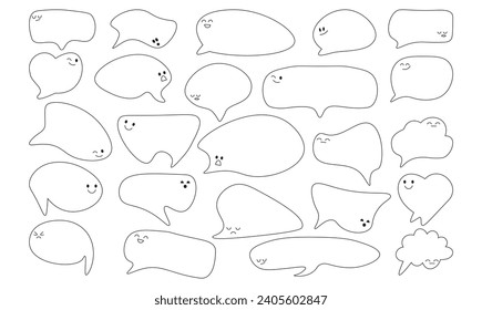 Set of speak bubble text with emotional. Chatting box, message box design. Balloon doodle style of thinking sign.Vector illustration