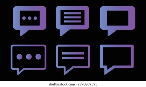 Set of speak bubble text gradient, chatting box, message box design, flat vector isolated on black background