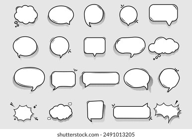 Set of speak bubble text with halftone shadows, chatting box, message box 