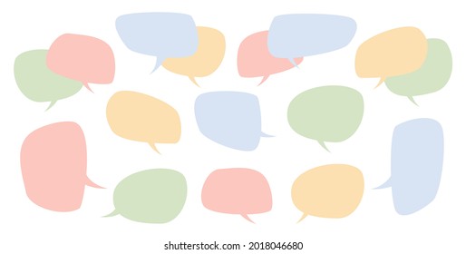 Juego de burbujas de voz para texto, cuadros de charla, burbujas para mensajes aislados icono de línea plana. Estilo de doodle de globo vector símbolos de signos de pensamiento, notas de papel de discusión de diálogo, bordes de marcos vacíos