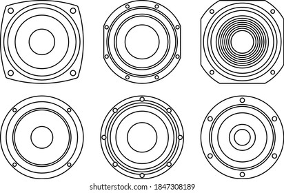 Set of speaker driver icons. Audio equipment. Thin line vector