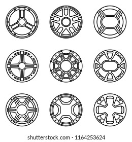 Set of speaker grill. Car audio. Thin line vector