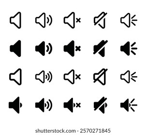 Set of speaker icon symbol vector isolated on white background