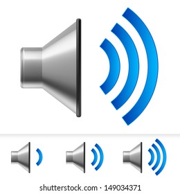 Set of speaker icons with different volume levels. Illustration on white background