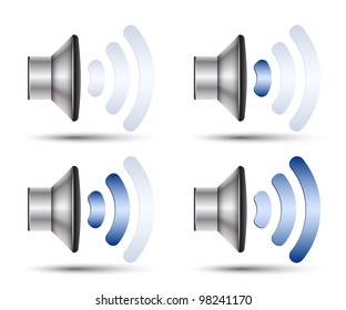 Set of speaker icons with different volume levels. Vector