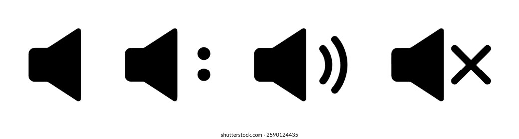 Set of Speaker Icons Featuring Mute, Unmute, and Volume Control Symbols for User Interface