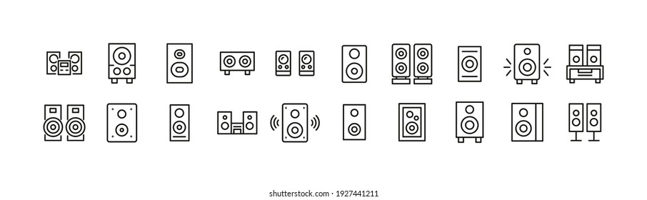 Set of speaker line icons. Premium pack of signs in trendy style. Pixel perfect objects for UI, apps and web. 
