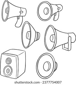 set of speaker, loud speaker, retro speaker. illustration, line vector set 