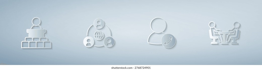Set Speaker, Meeting, Video chat conference and . Paper art style. Vector