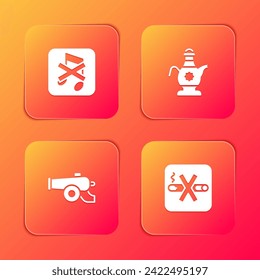 Set Speaker mute, Islamic teapot, Ramadan cannon and No Smoking icon. Vector