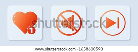 Set Speaker mute, Like and heart and Fast forward. White square button. Vector