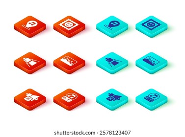 Set Speaker mute, Music note, tone, Movie spotlight, wave equalizer, LSD acid mark and  icon. Vector