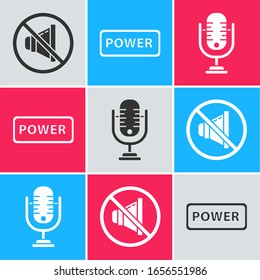 Set Speaker mute, Power button and Microphone icon. Vector