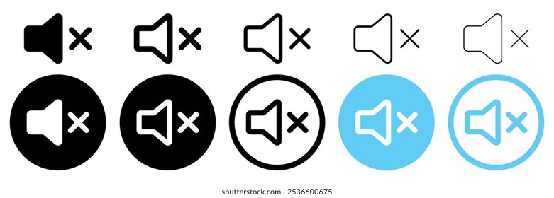 Conjunto de alto-falantes da coleção de ícones. Sem volume, Símbolo de Silencioso, Sem som. Ilustração de vetor.