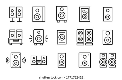 Set of speaker related vector line icons. Premium linear symbols pack. Vector illustration isolated on a white background. Web symbols for web sites and mobile app. Trendy design.