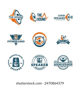 Conjunto de diseño de logotipo del sistema de sonido del altavoz con concepto creativo Vector premium