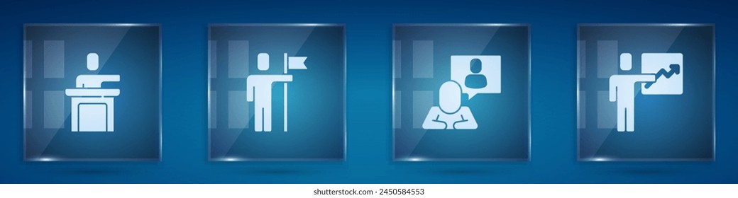 Ponencia, Líder de equipo, Caza de cabezas y . Paneles de vidrio cuadrado. Vector