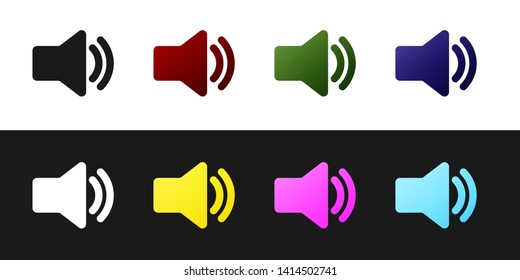 Set Speaker volume icon - audio voice sound symbol, media music icon isolated on black and white background. Vector Illustration