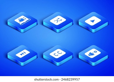 Set Speaker volume, Online play video, Subtitles, Pause button, Arrow shuffle and Play icon. Vector