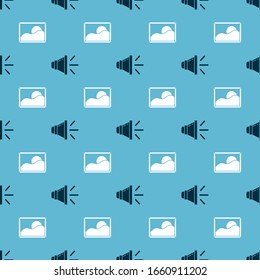 Set Speaker volume and Picture landscape on seamless pattern. Vector
