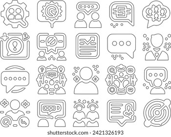 Set of speaking icons. Collection of communication icons. Contains vector graphic of speaking bubble, talking, conversation, consultation, and discussion.