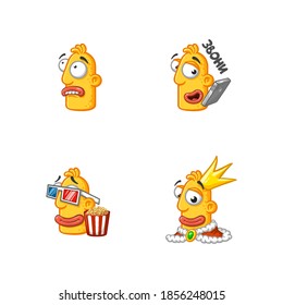 Set of special funny cartoon stickers character head, yellow color, with large lips and eyes in a vector on a white background. stickers instagram story icons. inscription in Russian - call