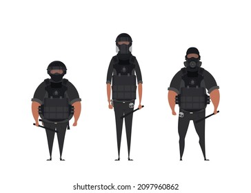 Set Special Law Enforcement Unit, man of Specialized Tactical Team, dressed in Army Combat Uniform and holding automatic firearm.