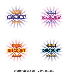 Set of Special offer 15 percent discount vector sale banners illustration design.