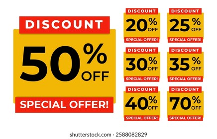 Set Special Offer Discount Tag Banners Editable Template. Vector Illustrations.
