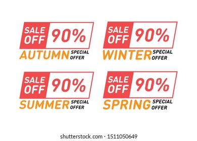 Set of special offer and limited time sale vector design. 90% off banners. Modern season discount poster template