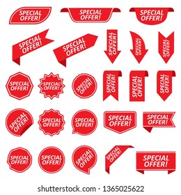 Set of special offer red labels isolated on white background