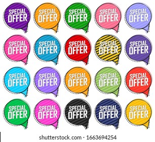 Set Special Offer tags, sale speech bubble banners design template, vector illustration