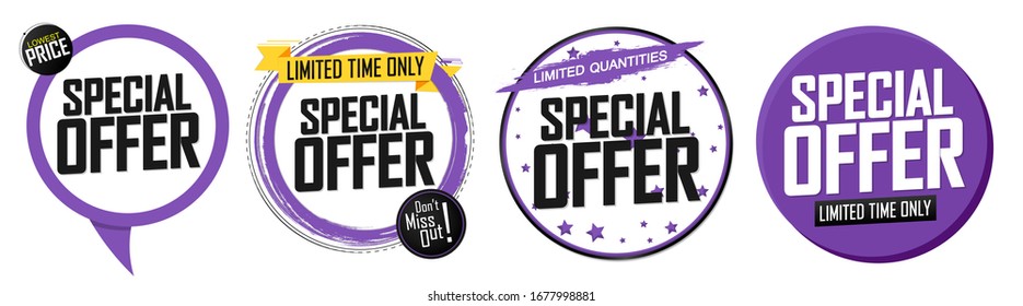 Set Special Offer tags, sale banners design template, vector illustration