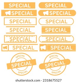 Juego de sellos especiales de goma. Sello de goma especial amarillo, marca de verificación diseño de icono, concepto de confirmación, ilustración vectorial aislada