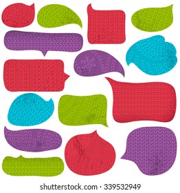 Set of special speech bubble with knitwear texture, vector