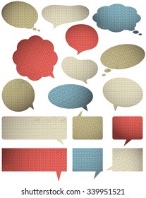 Set of special speech bubble with knitwear texture, vector illustration