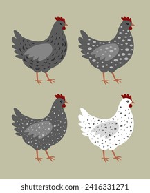 Set of speckled chicken vector illustration.